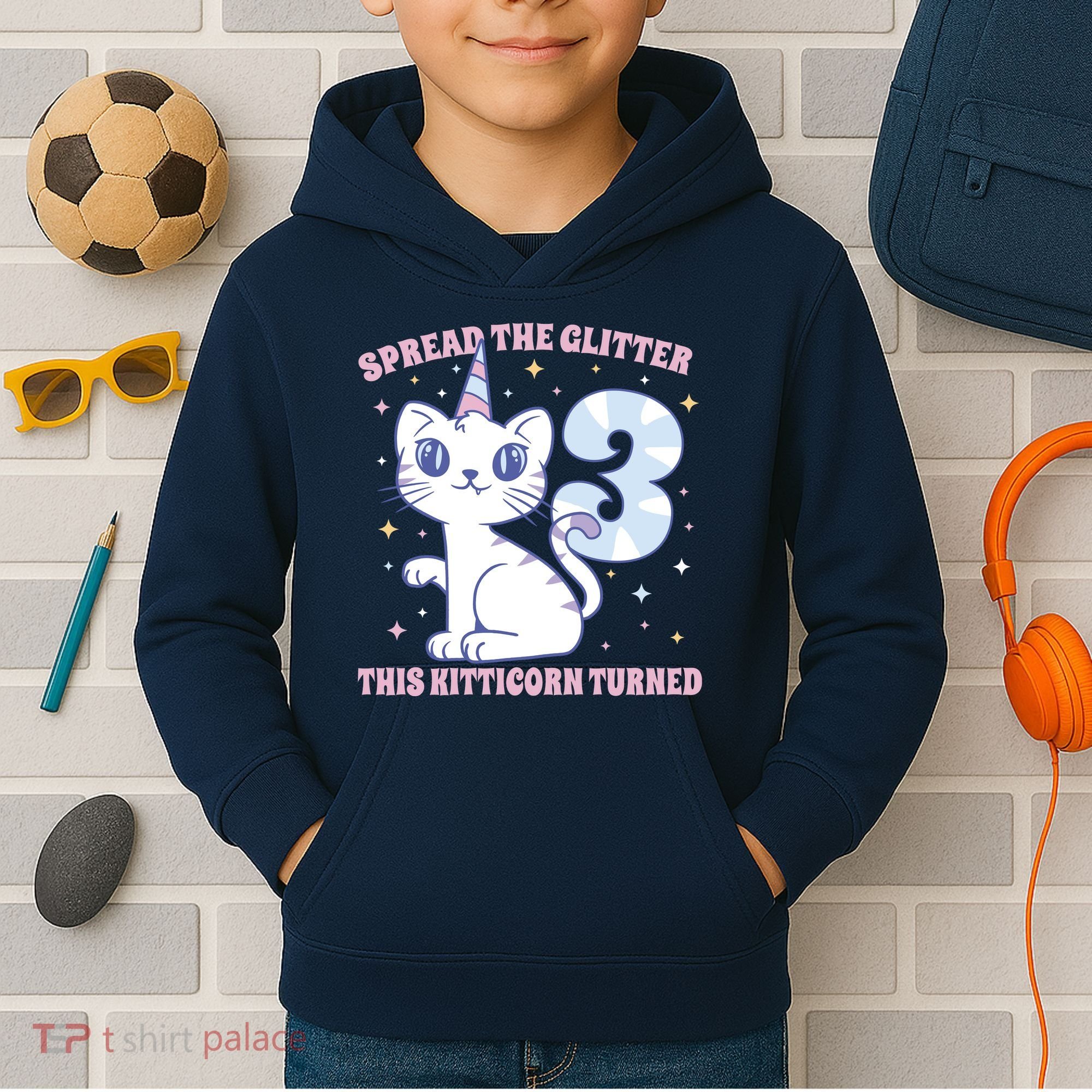 Spread The Glitter This Kitticorn Turned 3 Birthday Gift Kids Hoodie
