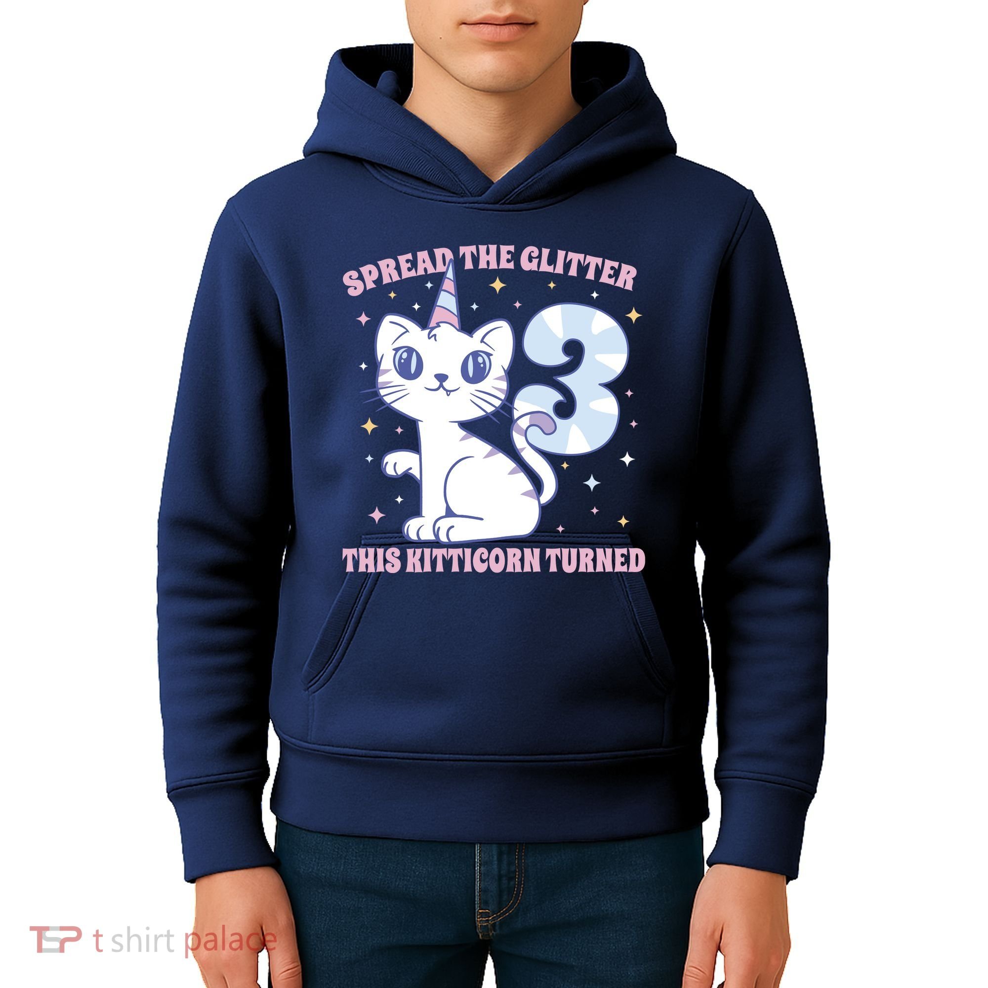Spread The Glitter This Kitticorn Turned 3 Birthday Gift Kids Hoodie