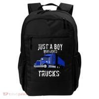 Semi Truck Gift Just A Boy Who Loves Trucks Backpack thumb 0