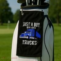 Semi Truck Gift Just A Boy Who Loves Trucks Golf Towel thumb 2
