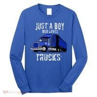 Semi Truck Gift Just A Boy Who Loves Trucks Long Sleeve Shirt thumb 0