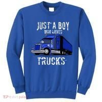 Semi Truck Gift Just A Boy Who Loves Trucks Sweatshirt thumb 0