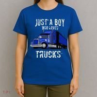 Semi Truck Gift Just A Boy Who Loves Trucks T-Shirt thumb 4