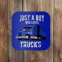 Semi Truck Gift Just A Boy Who Loves Trucks Coaster thumb 0