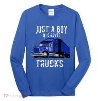 Semi Truck Gift Just A Boy Who Loves Trucks Tall Long Sleeve Shirt thumb 0