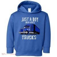 Semi Truck Gift Just A Boy Who Loves Trucks Toddler Hoodie thumb 0