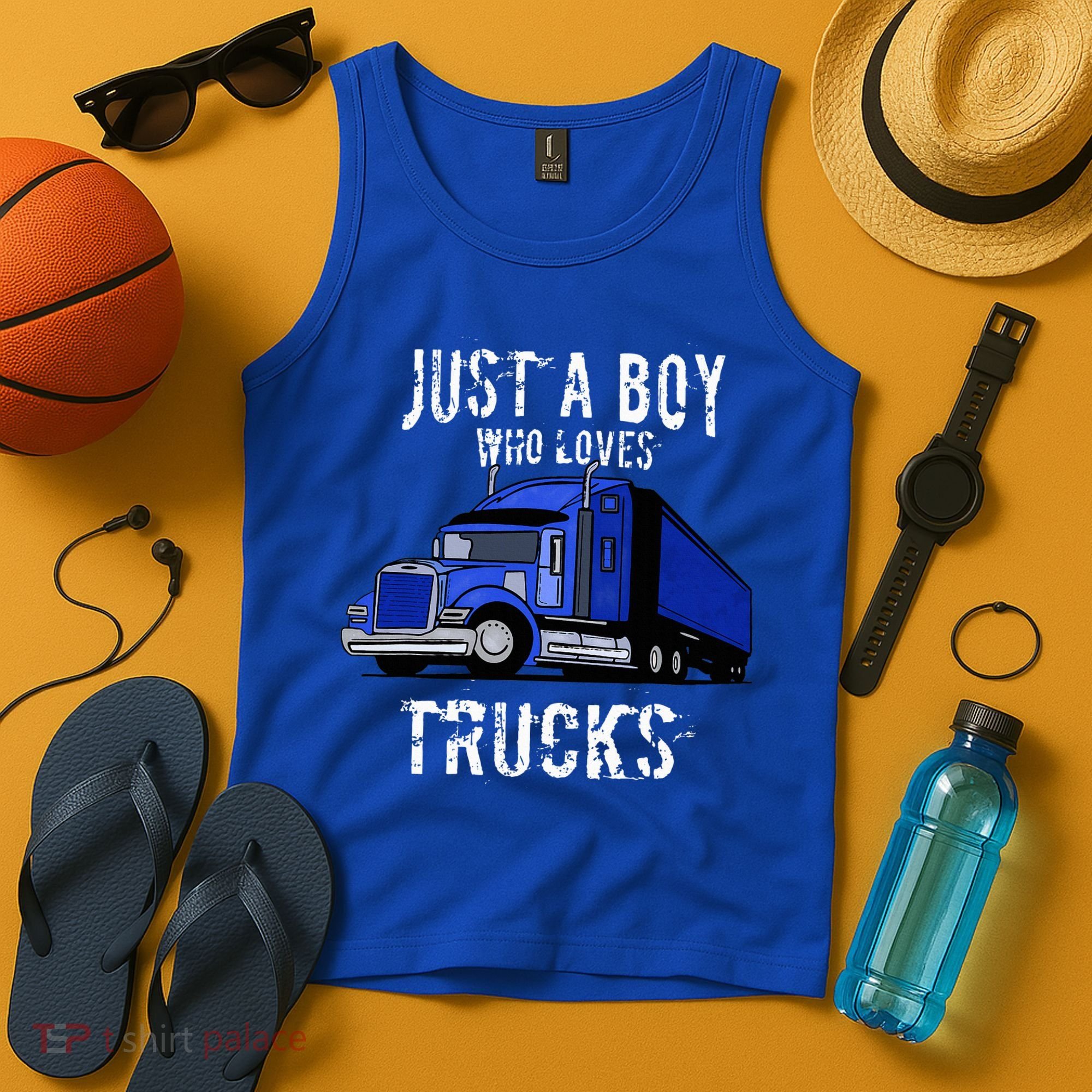 Semi Truck Gift Just A Boy Who Loves Trucks Tank Top