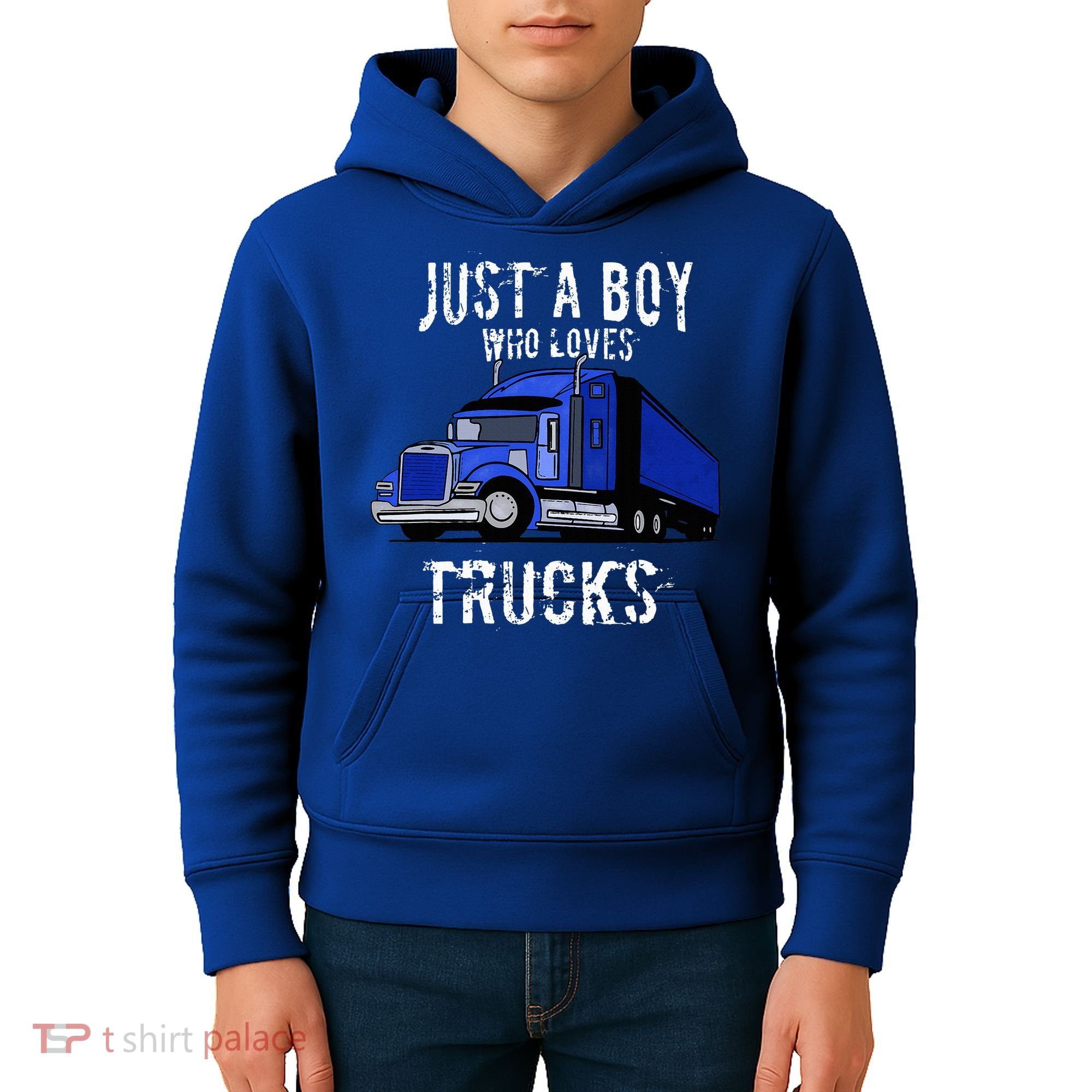 Semi Truck Gift Just A Boy Who Loves Trucks Kids Hoodie