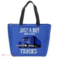 Semi Truck Gift Just A Boy Who Loves Trucks Tote Bag thumb 0
