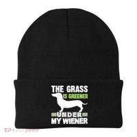 S The Grass Is Greener Under My Wiener Funny Weiner Dog Quote Beanie thumb 0