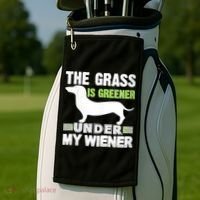 S The Grass Is Greener Under My Wiener Funny Weiner Dog Quote Golf Towel thumb 2