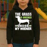 S The Grass Is Greener Under My Wiener Funny Weiner Dog Quote Kids Hoodie thumb 3