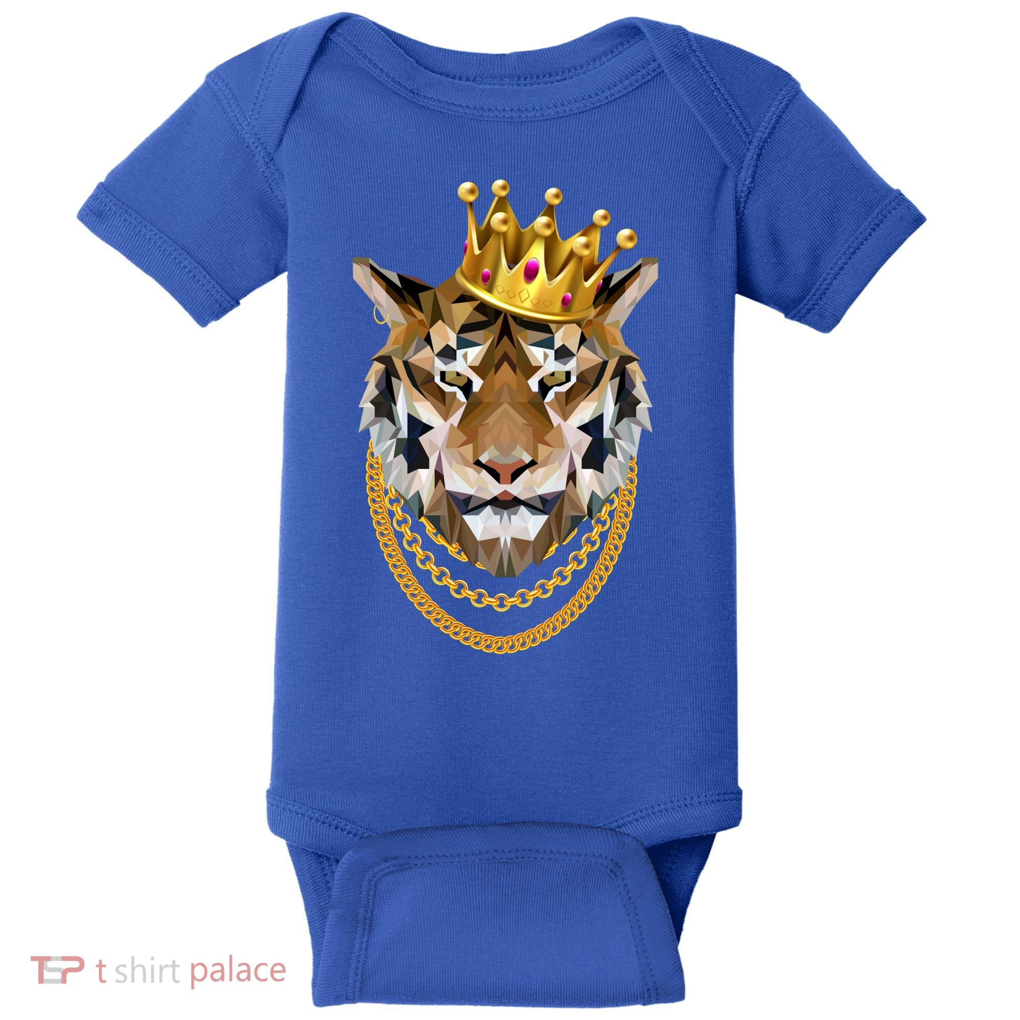 Siberian Tiger Gangster Golden Crown King Chain Gift Baby Bodysuit