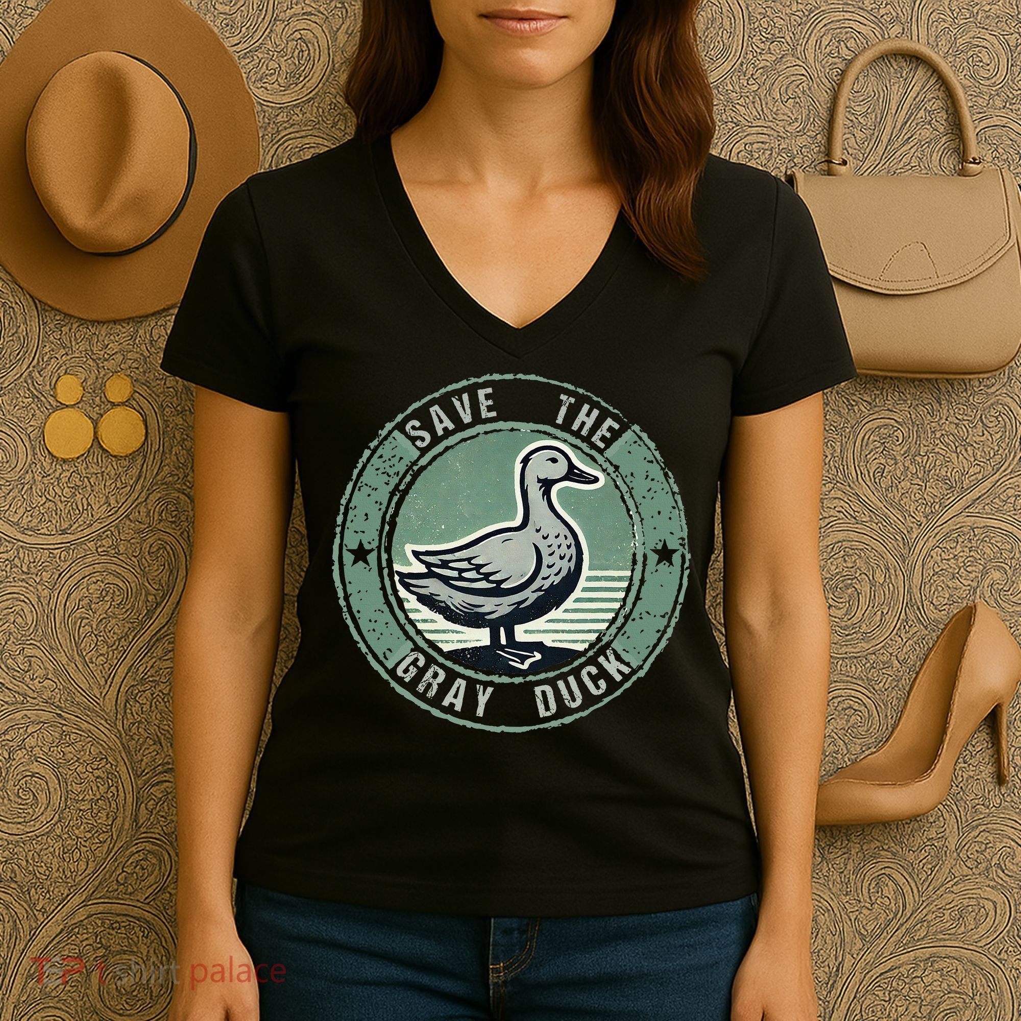 Save The Gray Duck Women's V-Neck T-Shirt