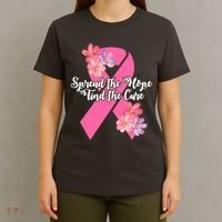 Spread The Hope Find The Cure Breast Cancer Floral Ribbon T-Shirt thumb 4