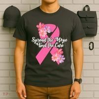 Spread The Hope Find The Cure Breast Cancer Floral Ribbon T-Shirt thumb 6