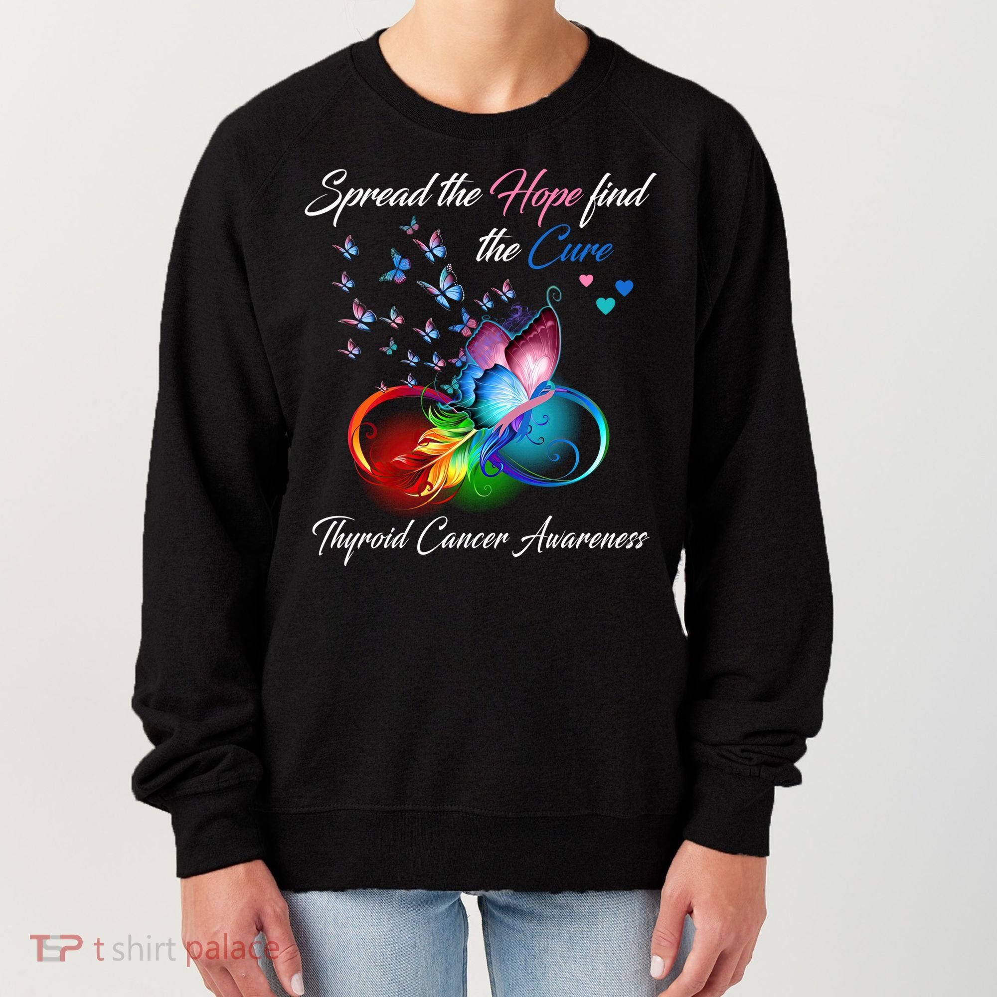 Spread The Hope Find The Cure Thyroid Cancer Awareness Funny Gift Women's Sweatshirt