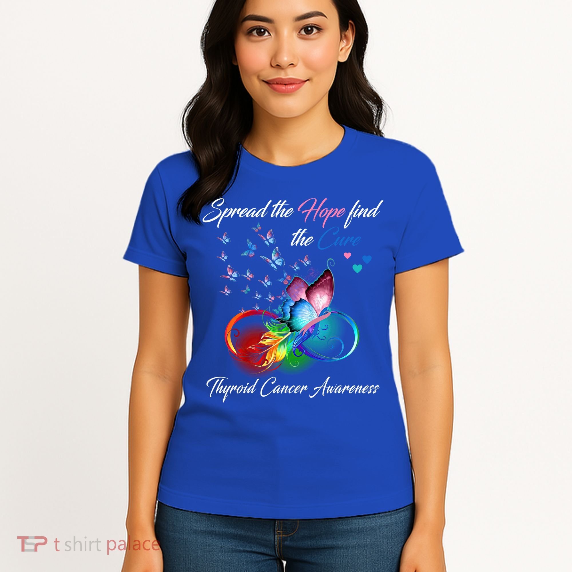 Spread The Hope Find The Cure Thyroid Cancer Awareness Funny Gift Women's T-Shirt