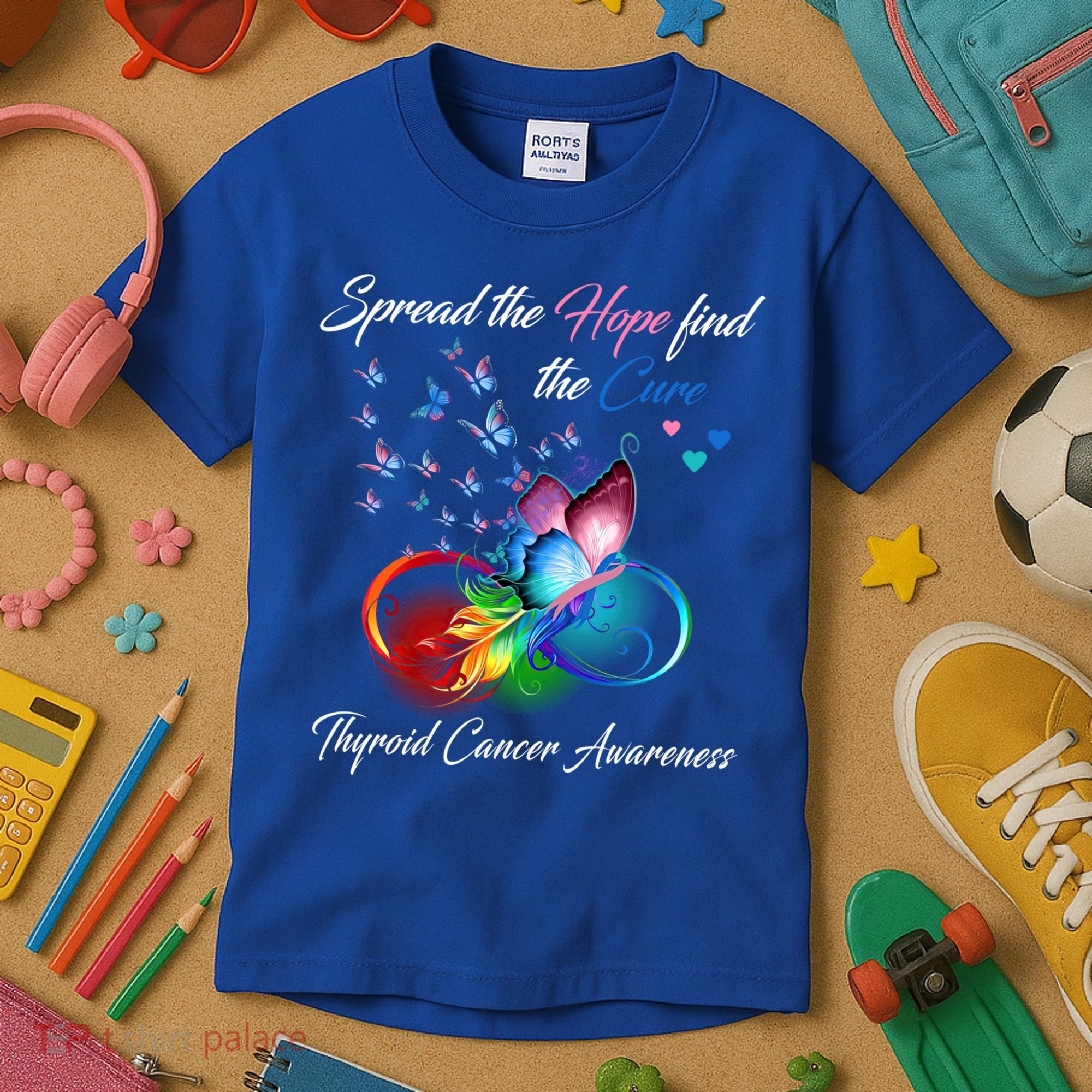 Spread The Hope Find The Cure Thyroid Cancer Awareness Funny Gift Kids T-Shirt