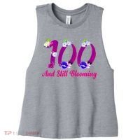 Still Blooming 100th Birthday Flowers Women's Racerback Cropped Tank thumb 0