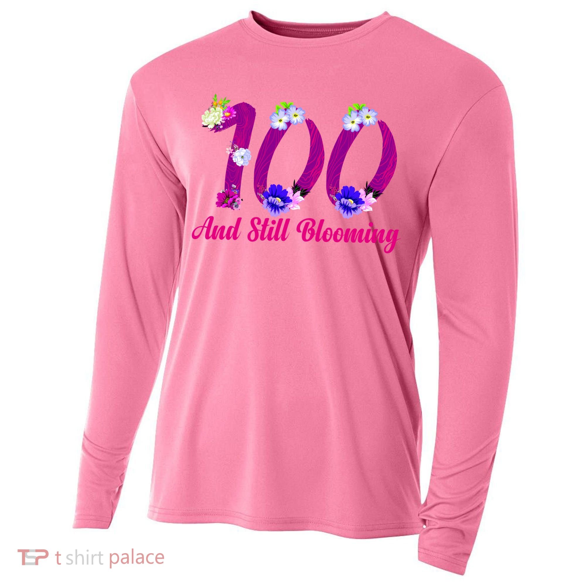 Still Blooming 100th Birthday Flowers Cooling Performance Long Sleeve Crew