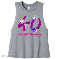 Still Blooming 40th Birthday Flowers Women's Racerback Cropped Tank thumb 0