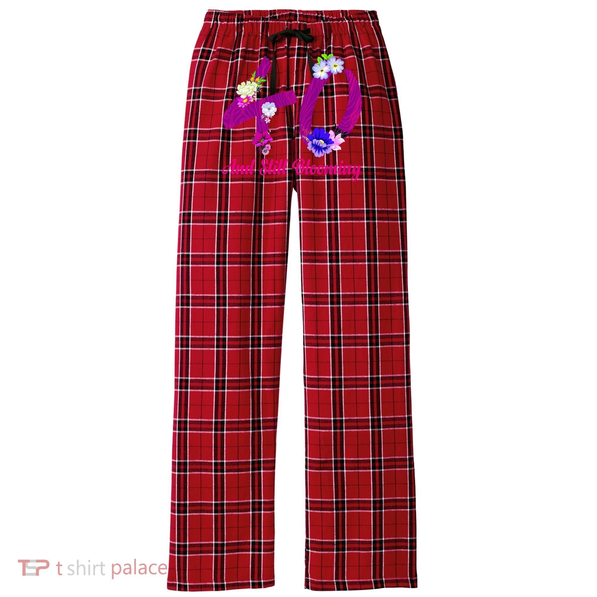 Still Blooming 40th Birthday Flowers Women's Flannel Plaid Pajama Pants