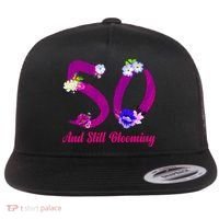 Still Blooming 50th Birthday Flowers Flat Bill Trucker Hat thumb 0