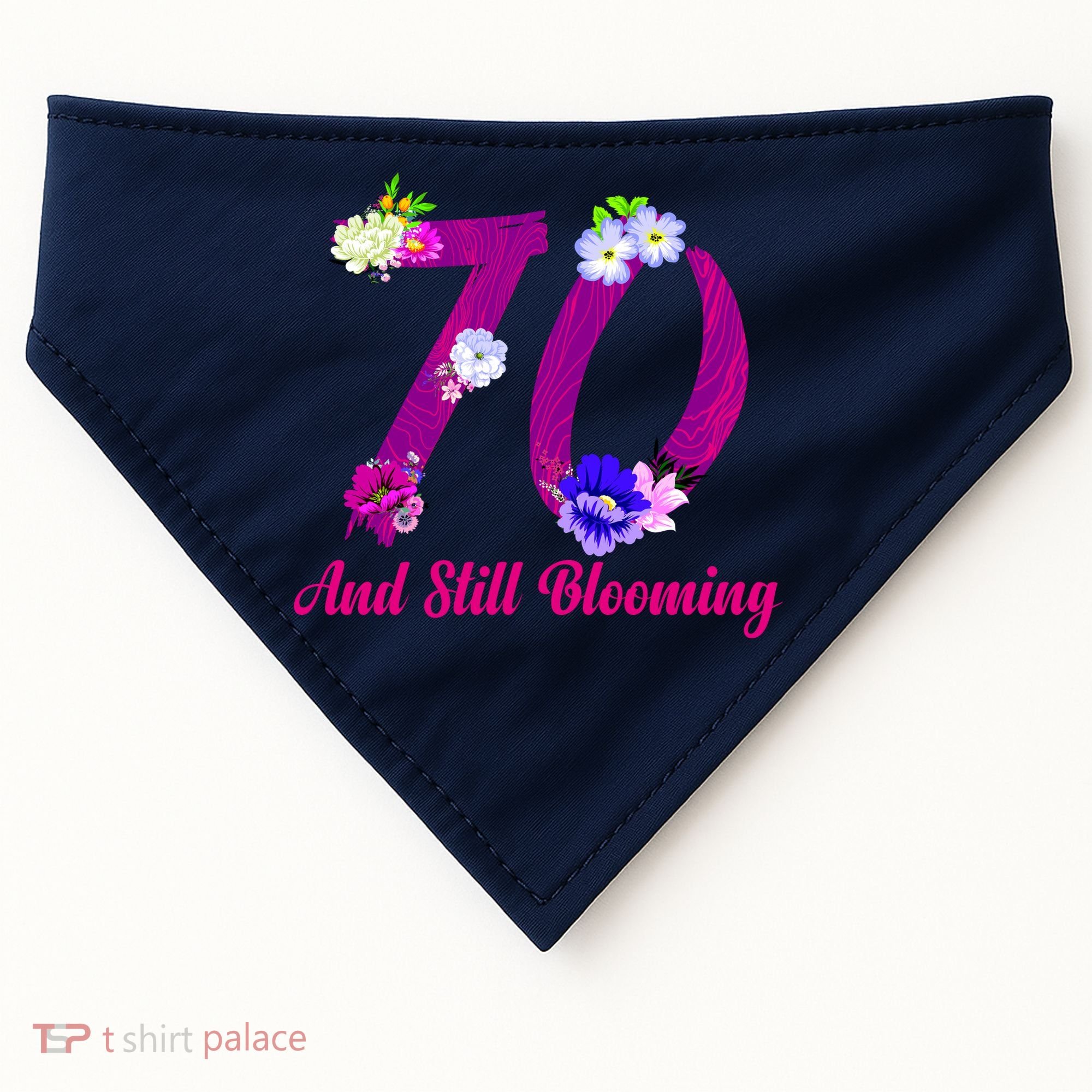Still Blooming 70th Birthday Flowers USA-Made Doggie Bandana