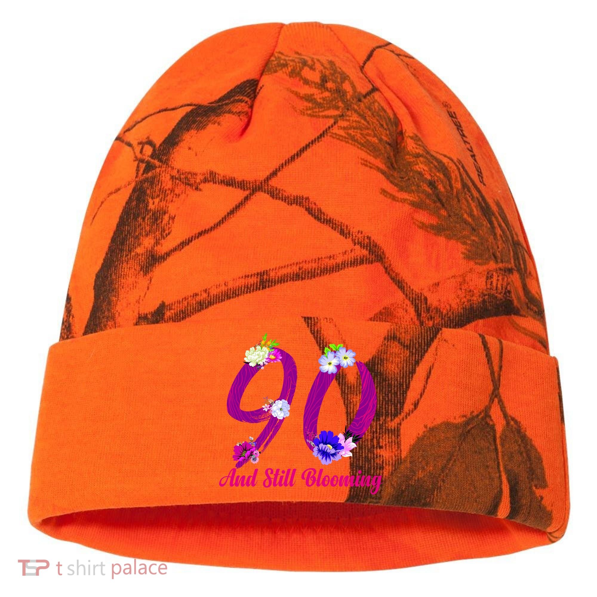 Still Blooming 90th Birthday Flowers Kati Licensed 12" Camo Cuffed Beanie