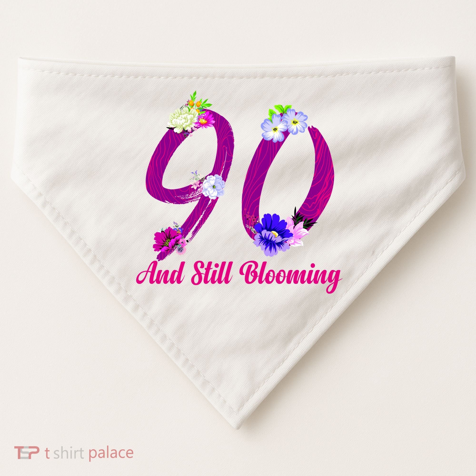Still Blooming 90th Birthday Flowers USA-Made Doggie Bandana