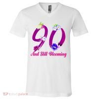Still Blooming 90th Birthday Flowers V-Neck T-Shirt thumb 0