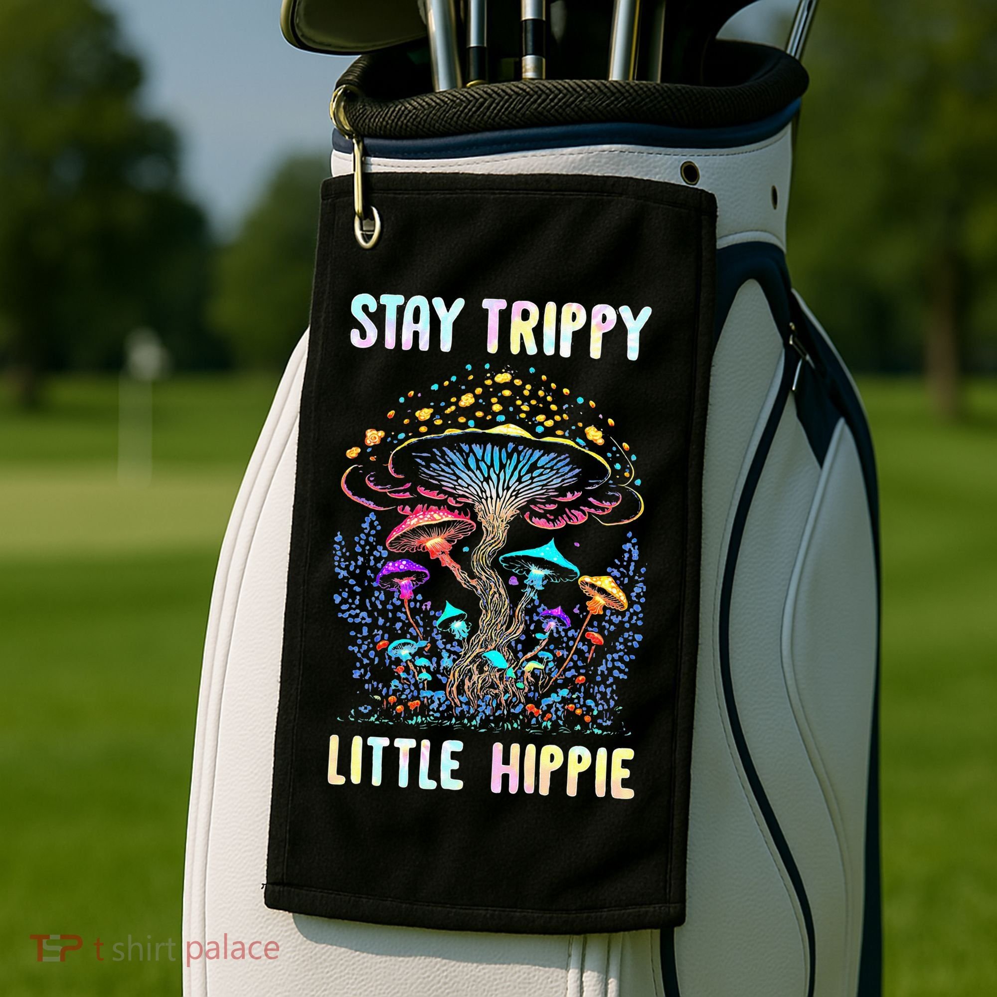 Stay Trippy Little Hippie Mushroom Golf Towel