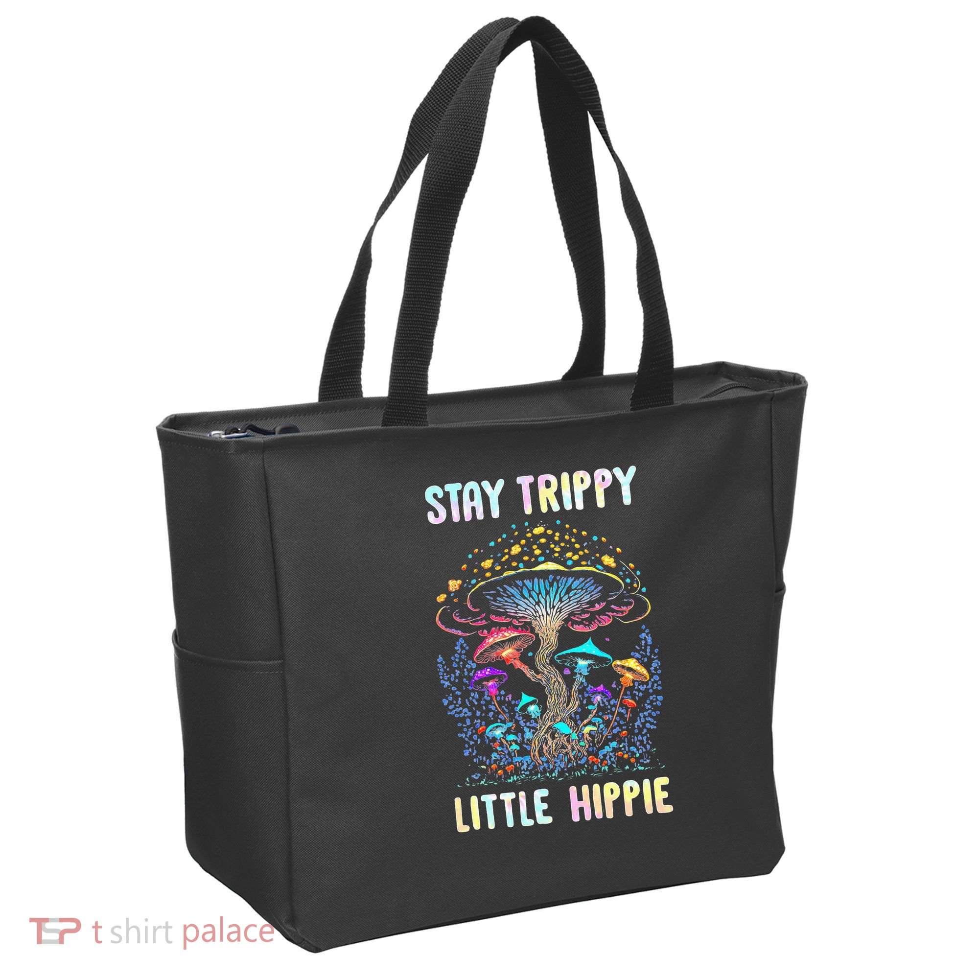 Stay Trippy Little Hippie Mushroom Tote Bag