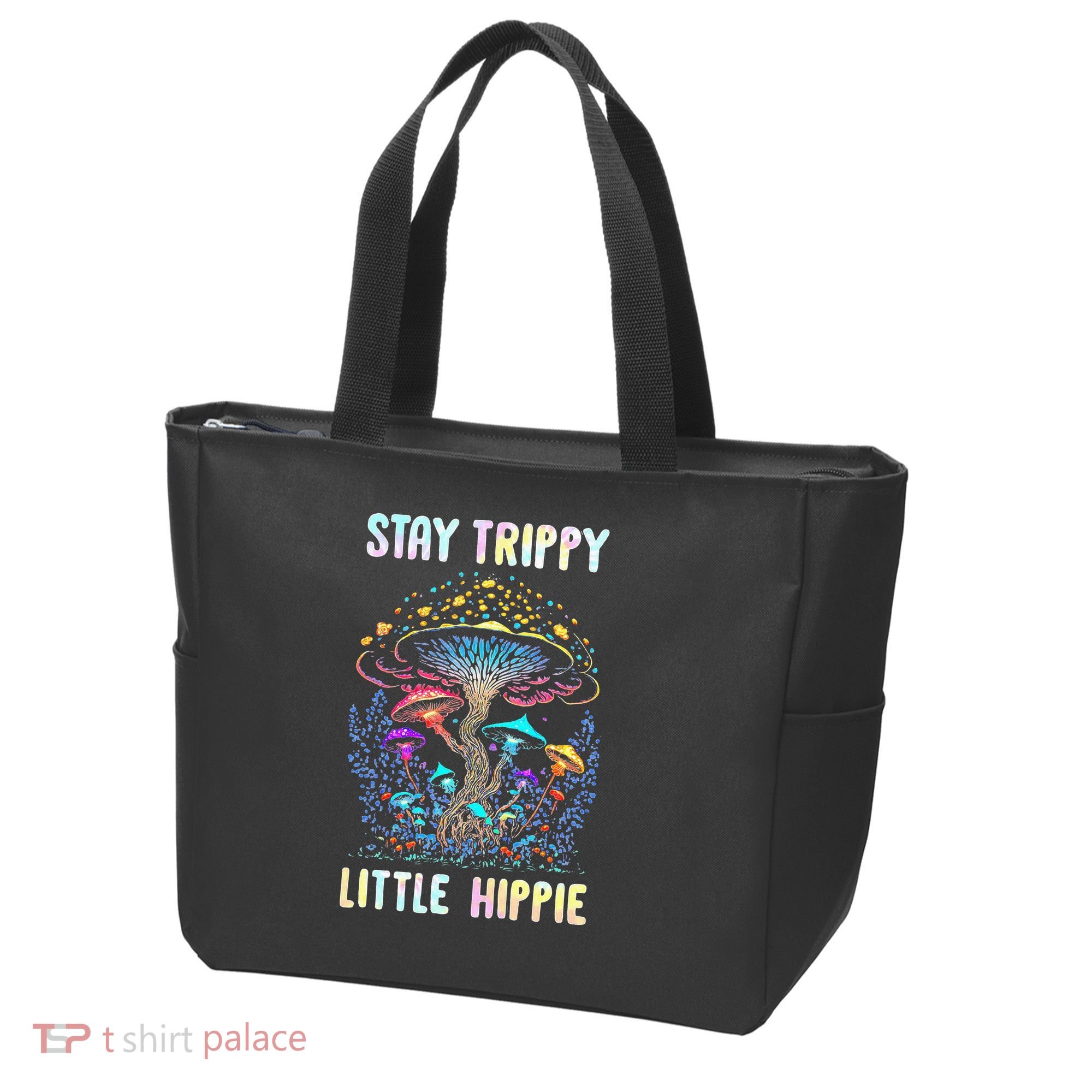 Stay Trippy Little Hippie Mushroom Tote Bag