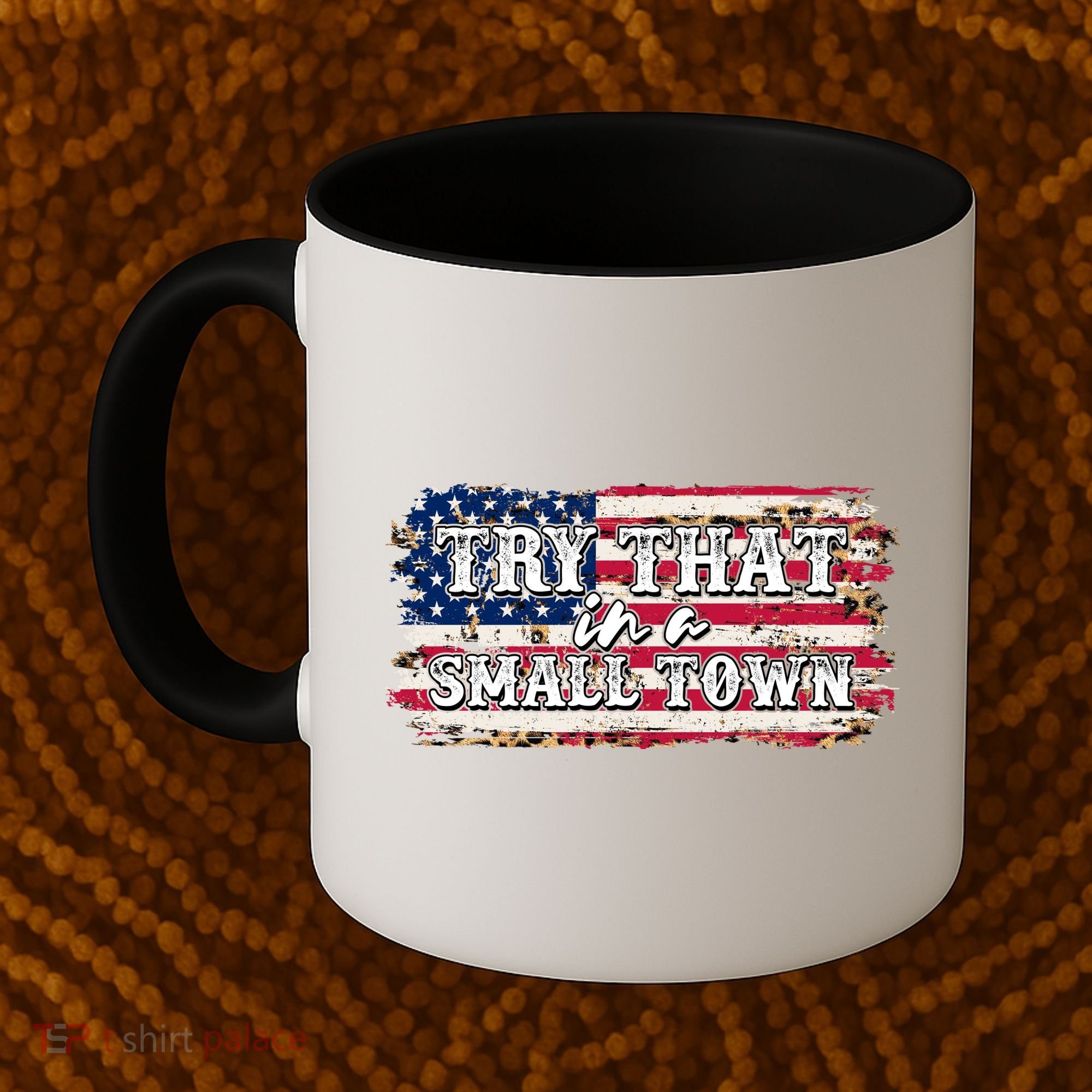 Small Town Leopard Print American USA Flag Coffee Mug