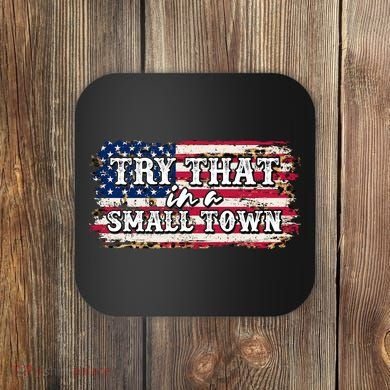 Small Town Leopard Print American USA Flag Coaster