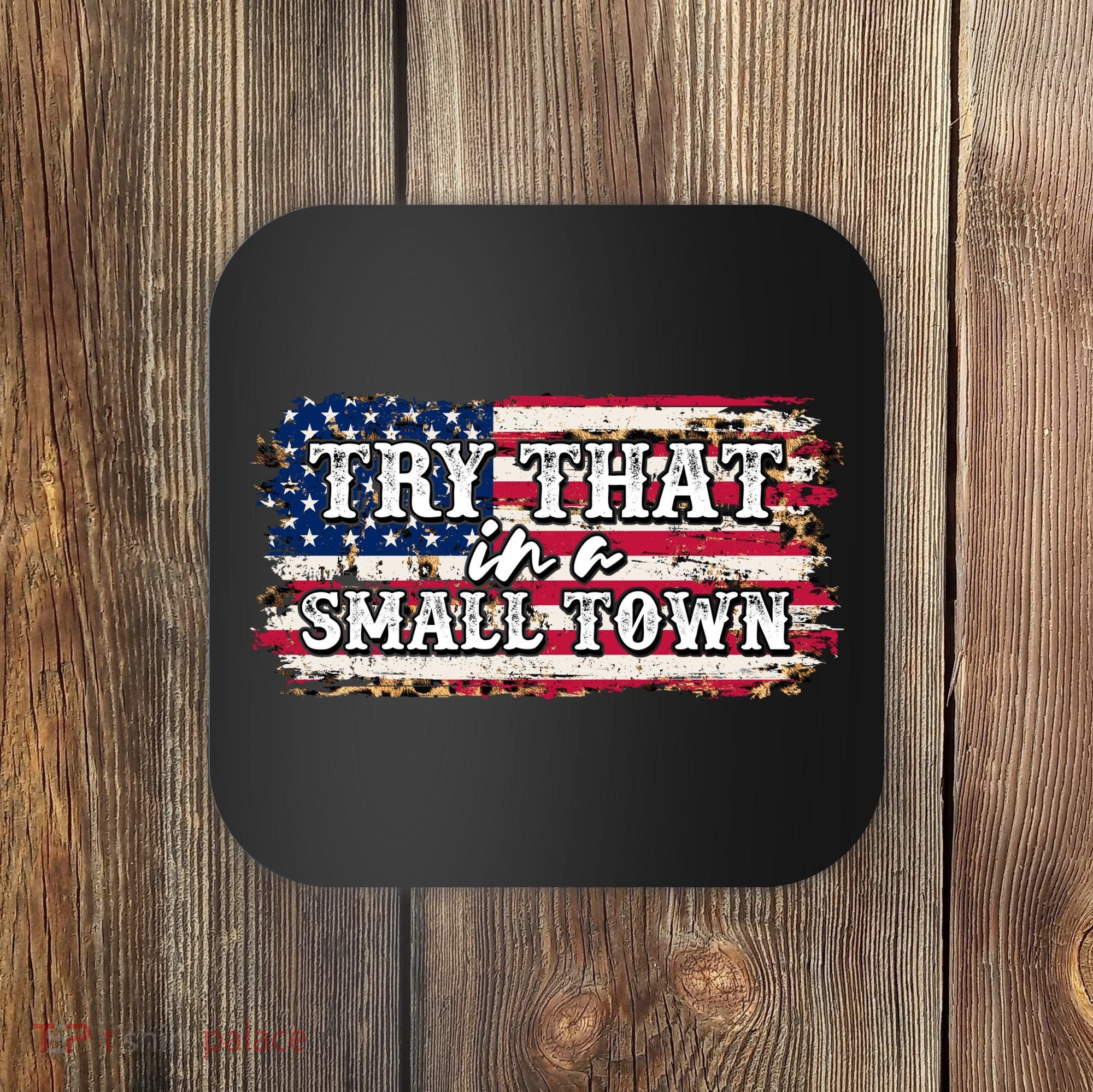 Small Town Leopard Print American USA Flag Coaster