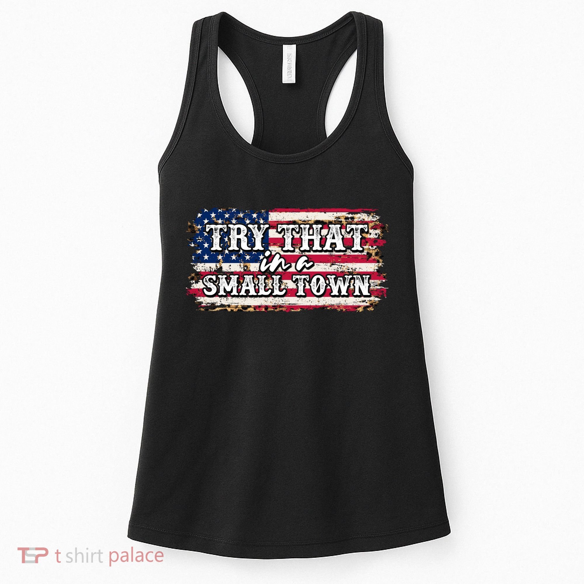 Small Town Leopard Print American USA Flag Women's Tank Top