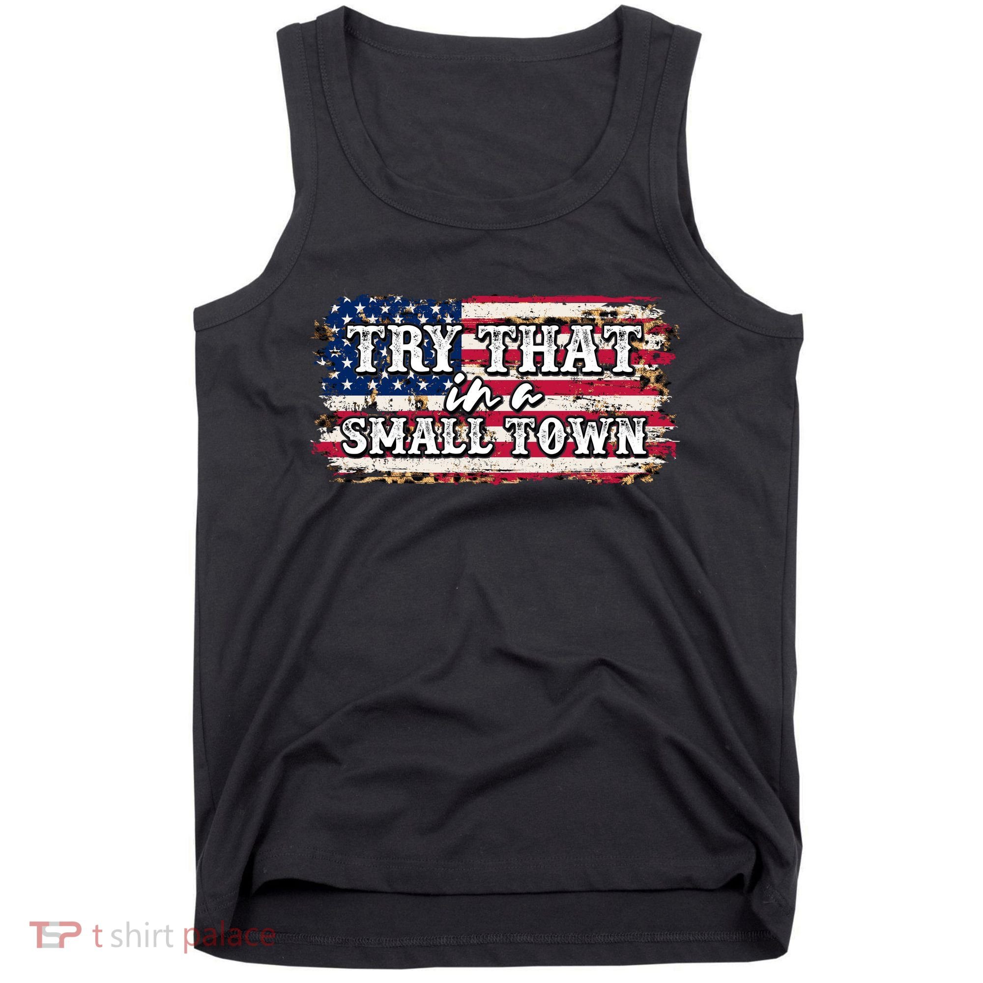 Small Town Leopard Print American USA Flag Tank Top