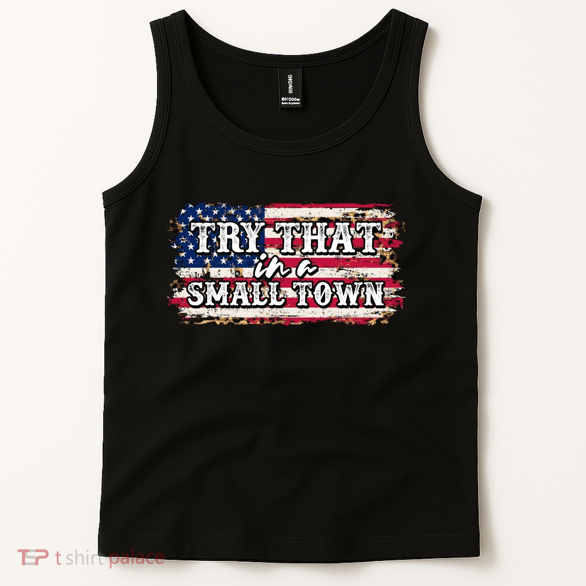 Small Town Leopard Print American USA Flag Tank Top