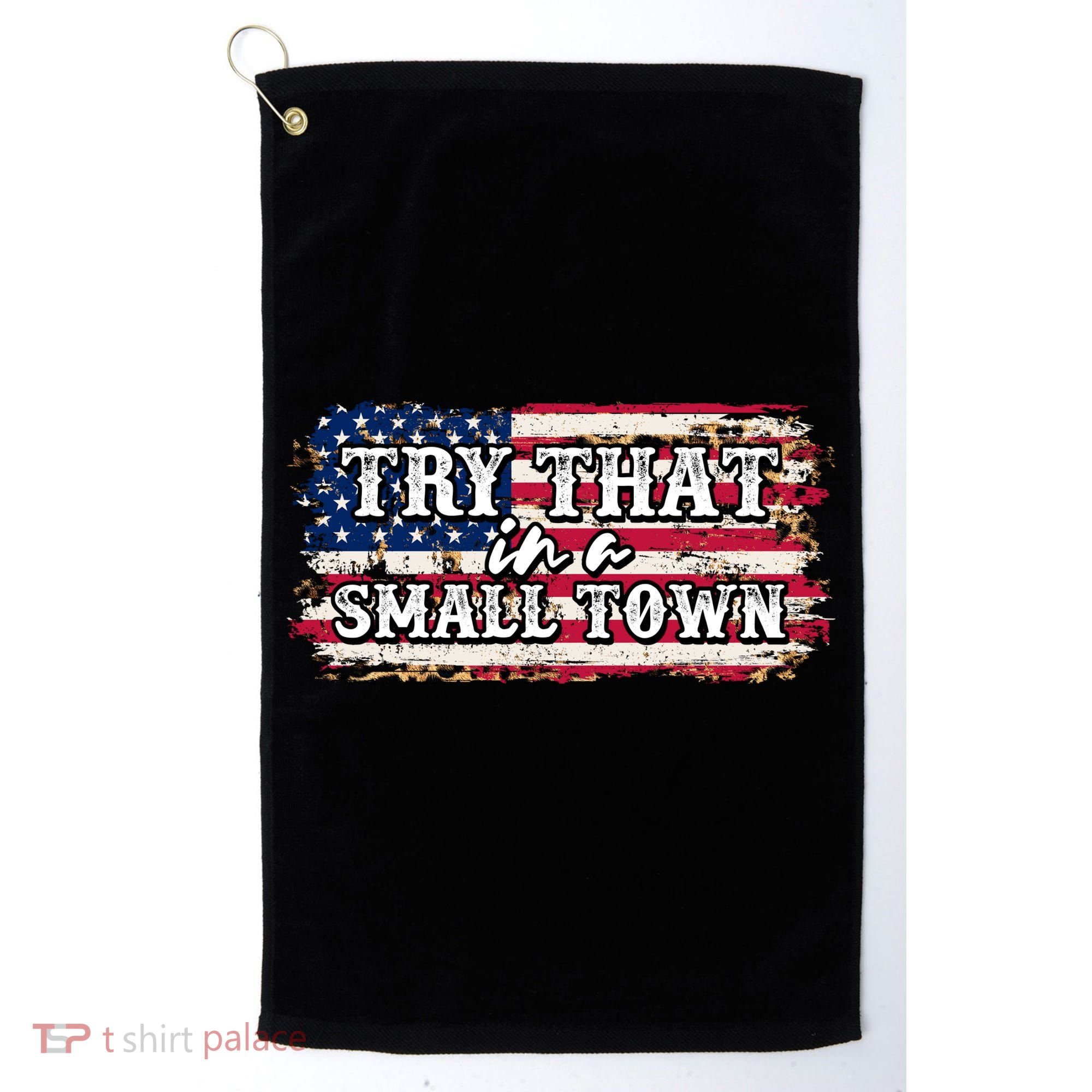 Small Town Leopard Print American USA Flag Golf Towel