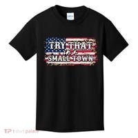 Small Town Leopard Print American USA Flag Kids T-Shirt thumb 0
