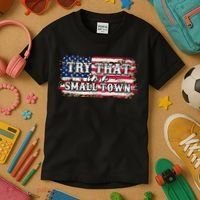 Small Town Leopard Print American USA Flag Kids T-Shirt thumb 3