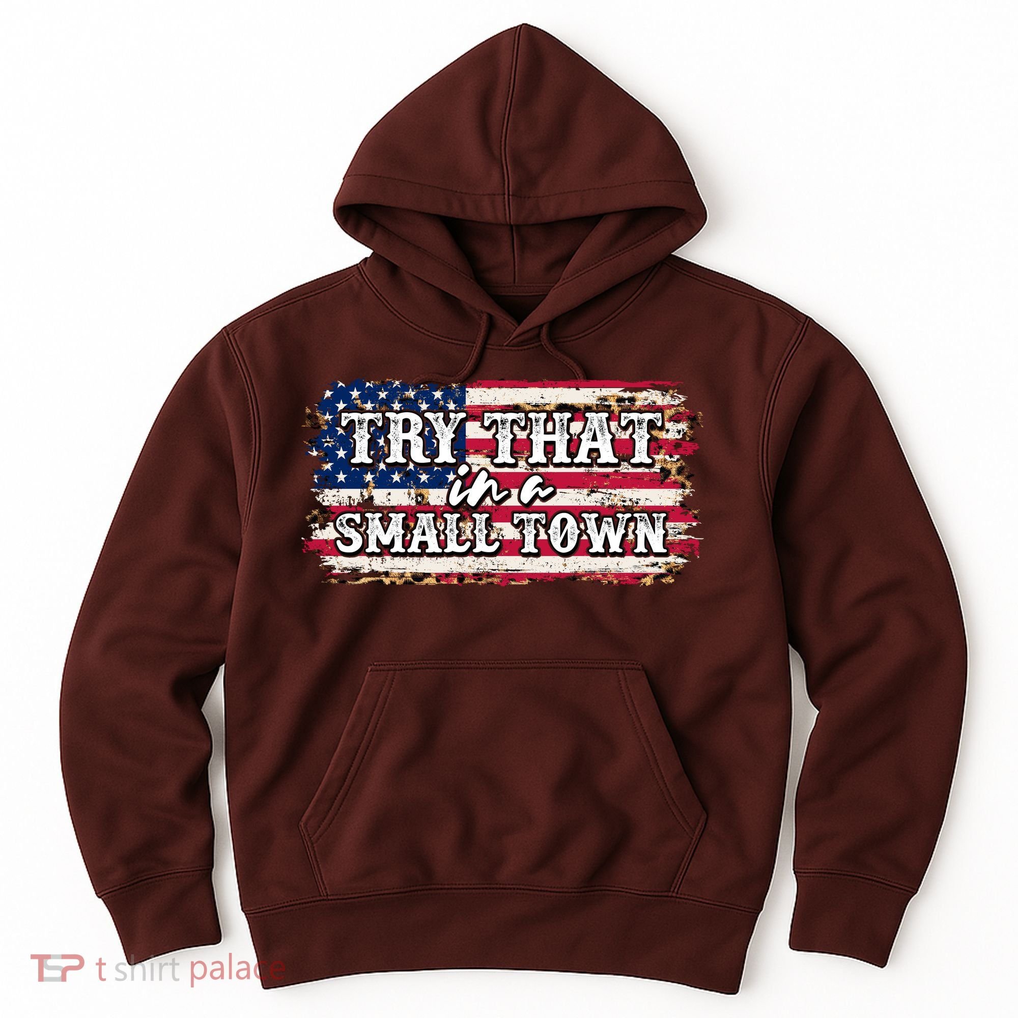 Small Town Leopard Print American USA Flag Hoodie