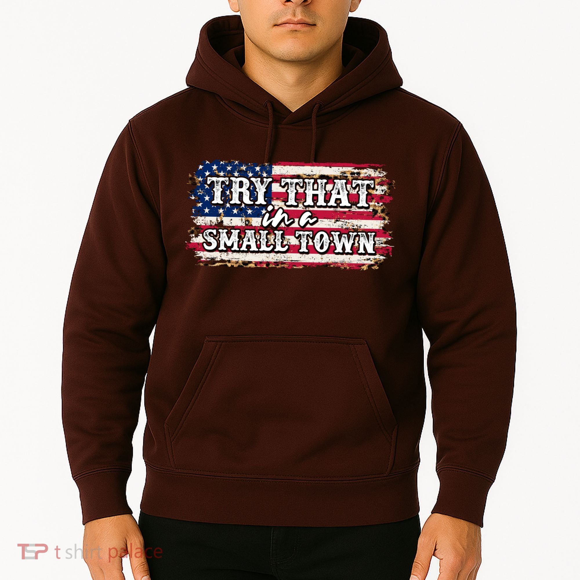 Small Town Leopard Print American USA Flag Hoodie