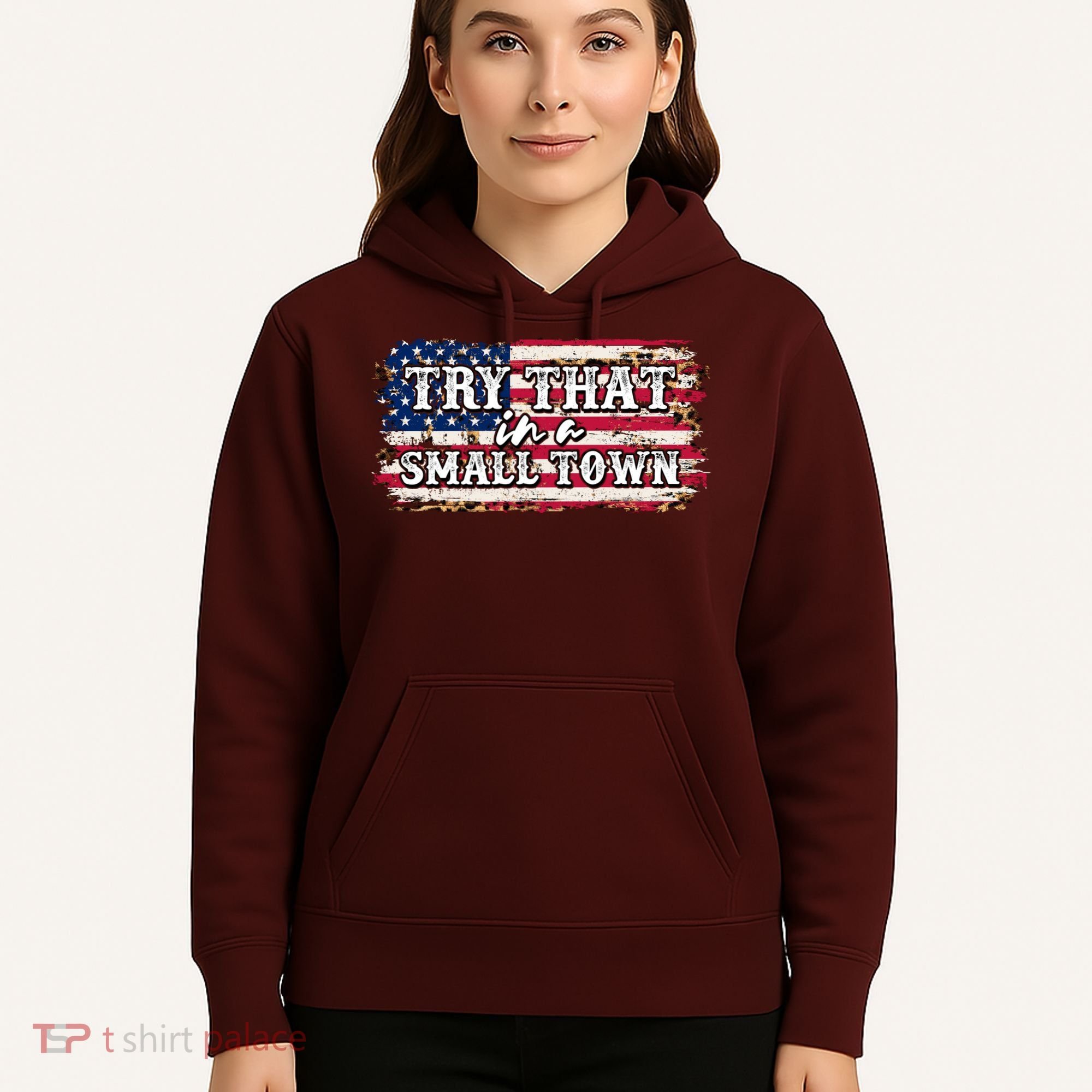 Small Town Leopard Print American USA Flag Hoodie