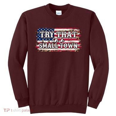 Small Town Leopard Print American USA Flag Sweatshirt