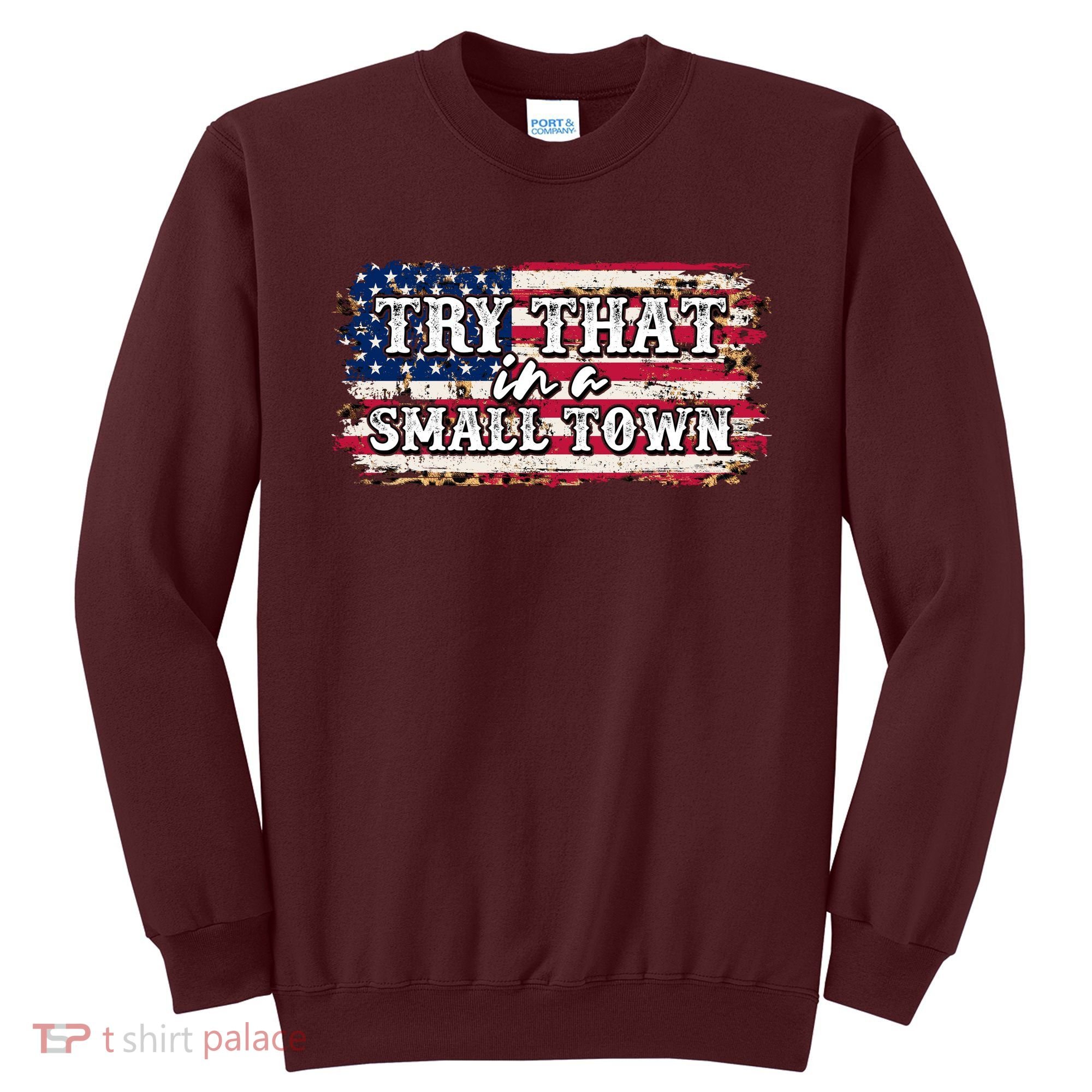 Small Town Leopard Print American USA Flag Sweatshirt