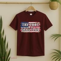 Small Town Leopard Print American USA Flag T-Shirt thumb 2